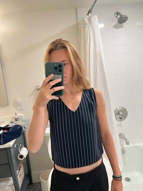 Aritzia Navy V-Neck Pinstripe Tank